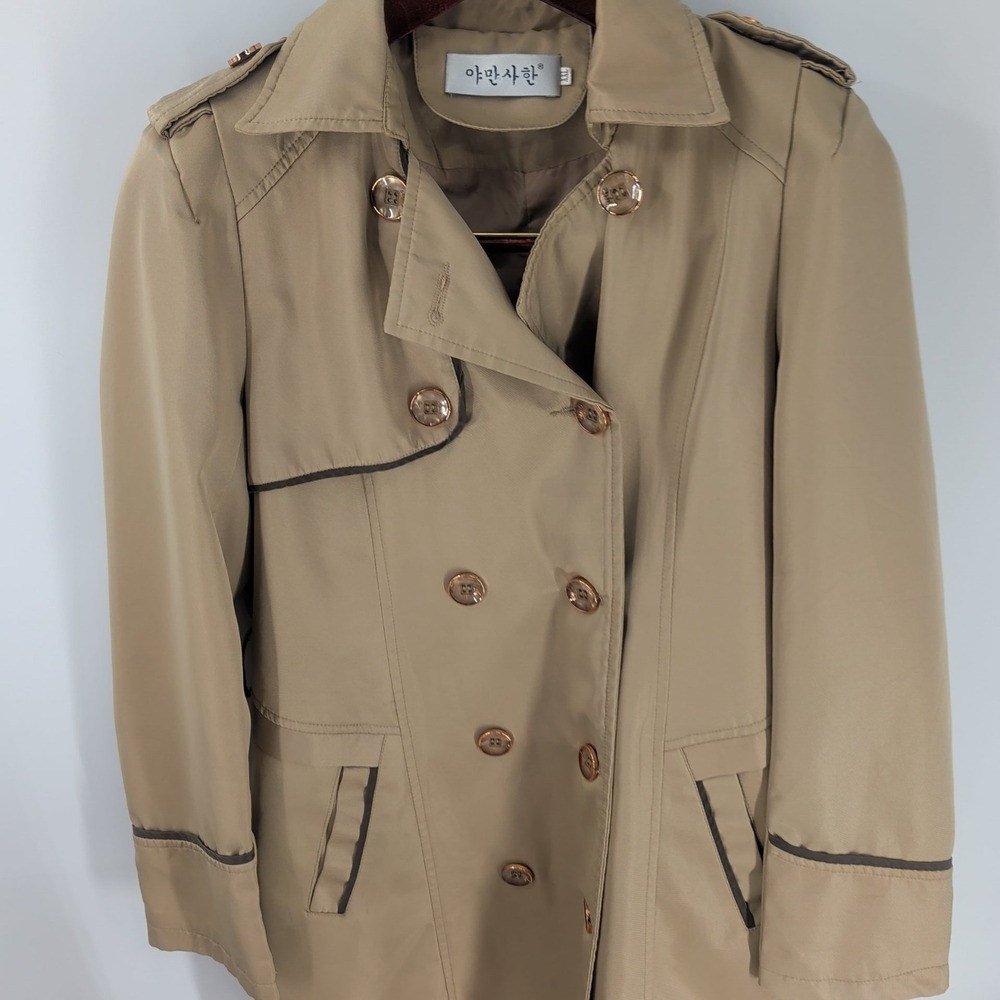 Barbaric‎ Stylish Modern Long Sleeve Double-Breasted Trench Coat Beige Size 2XL - Picture 3 of 9